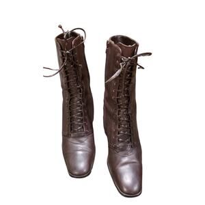 Vintage J Ferrar Brown Leather Short Shaft Lace‑Up Granny Boots 7.5M Victorian
